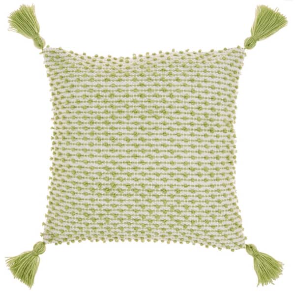 Mina Victory Green Embroidered 18 in. x 18 in. Indoor/Outdoor Throw Pillow