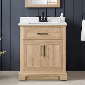 Doveton 30 in. Single Sink Freestanding Weathered Tan Bath Vanity with White Engineered Marble Top (Assembled)