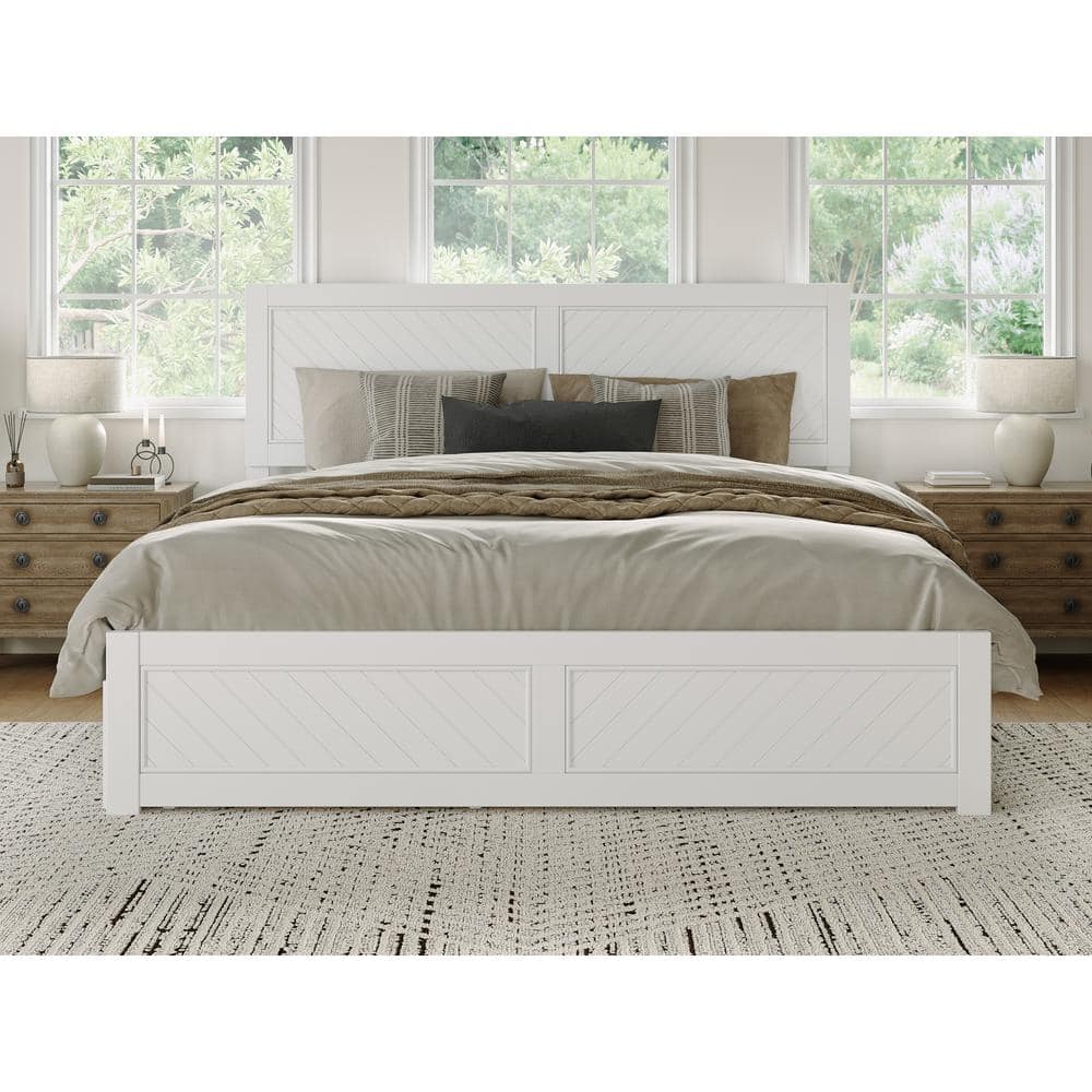 Canyon White King Wood Platform Bed with Storage Drawers