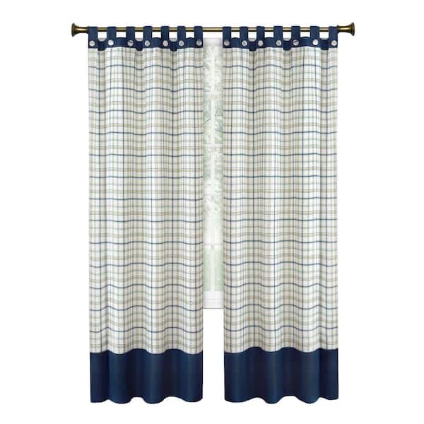 ACHIM Tattersall 52 in. W x 63 in. L Polyester Light Filtering Window Panel in Navy
