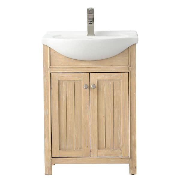 Marian 24 in. W x 17 in. D Single Sink Bath Vanity in Oak with Porcelain Top