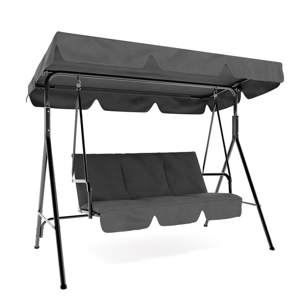 OUTGOODS 3-Seat Gray Steel Metal Patio Swing with Textilene Fabric