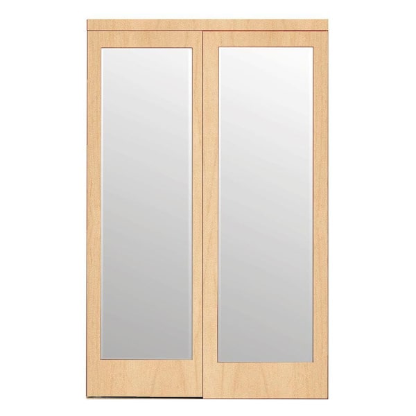 Impact Plus 48 in. x 96 in. Mir-Mel Stain Grade Maple Mirror Solid Core MDF Interior Closet Sliding Door with Matching Trim