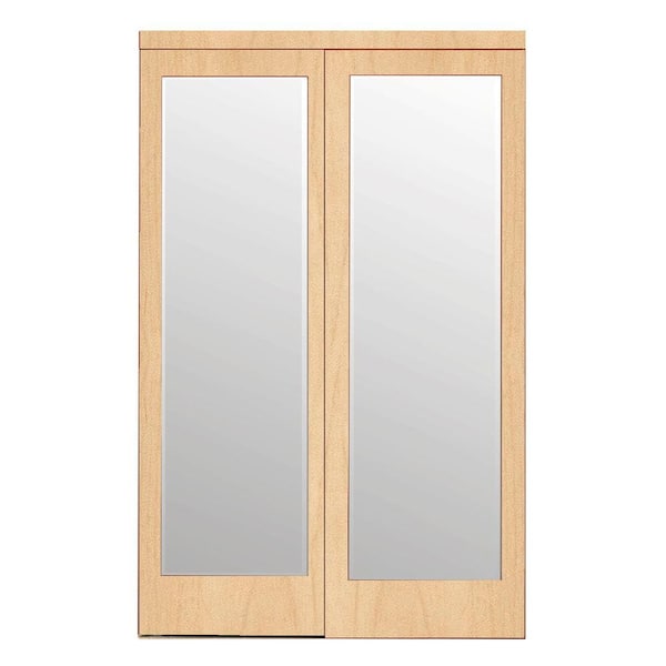 Impact Plus 60 in. x 80 in. Mir-Mel Mirror Stain Grade Maple Solid Core MDF Interior Closet Sliding Door with Matching Trim