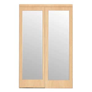 60 in. x 84 in. Mir-Mel Mirror Stain Grade Maple Solid Core MDF Interior Closet Sliding Door with Matching Trim