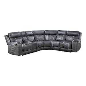 Orofina 102.5 in. Straight Arm 6-piece Faux Leather Modular Power Reclining Sectional Sofa in Gray
