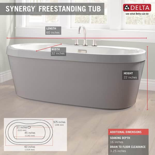 Delta Synergy 60 In Acrylic Flatbottom Bathtub With Integrated Waste And Overflow In High Gloss White B14416 6032 Wh The Home Depot