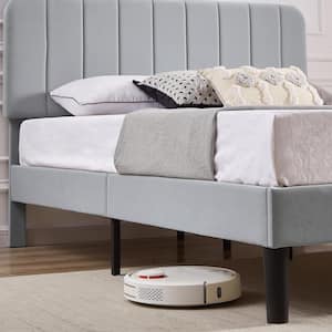 Upholstered Bed, Light Gray Full Bed Platform Bed with Adjustable Headboard, Strong Wooden Slats Support Bed Frame