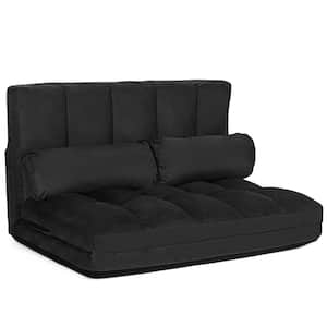44.5 in. Black Solid Foldable Floor Sofa Bed 6-Position Adjustable Couch with 2-Pillows