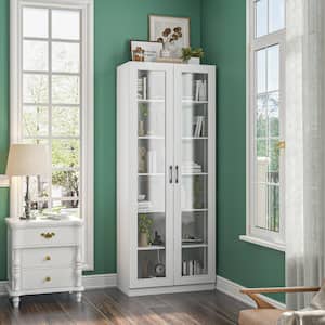 White Wood 31.5 in. W Display Cabinet with Tempered Glass Doors and Multi-Mode Dimmable LED Lights