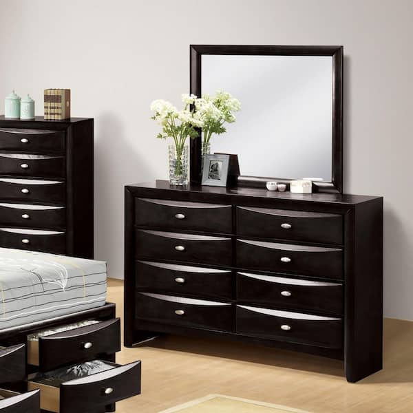 Furniture of America Lanten Black 6-Drawer 58.5 in. Dresser with Mirror with Solid Wood IDF-7210BK-DM Furniture of America Lanten Black 6-Drawer 58.5 in. Dresser with Mirror with Solid Wood IDF-7210BK-DM