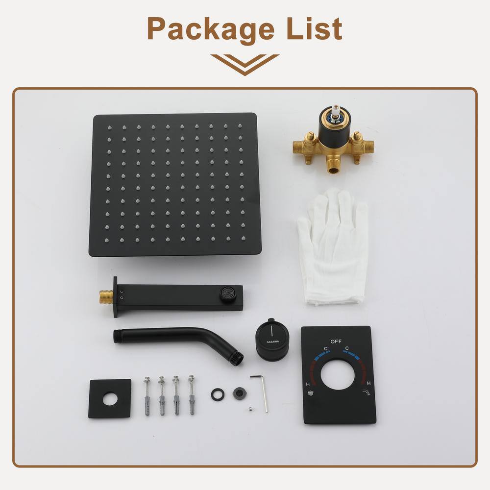 Matte Black Large Square Rainfall Wall Mounted Shower System