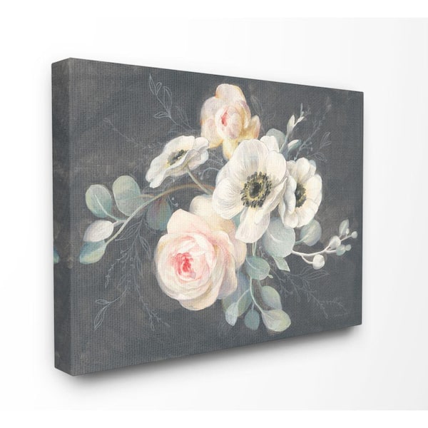 Stupell Industries 36 in. x 48 in. "Rose Anemones Flowers Chalk Pink Black" by Danhui Nai Canvas Wall Art