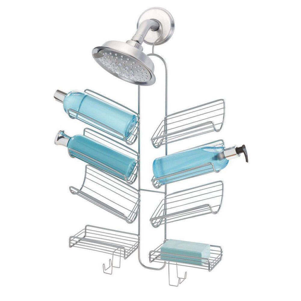 Silver Steel Hanging Shower Caddy with Suction Mount