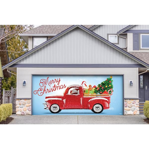 My Door Decor 7 ft. x 16 ft. Red Truck Christmas-Christmas Garage ...