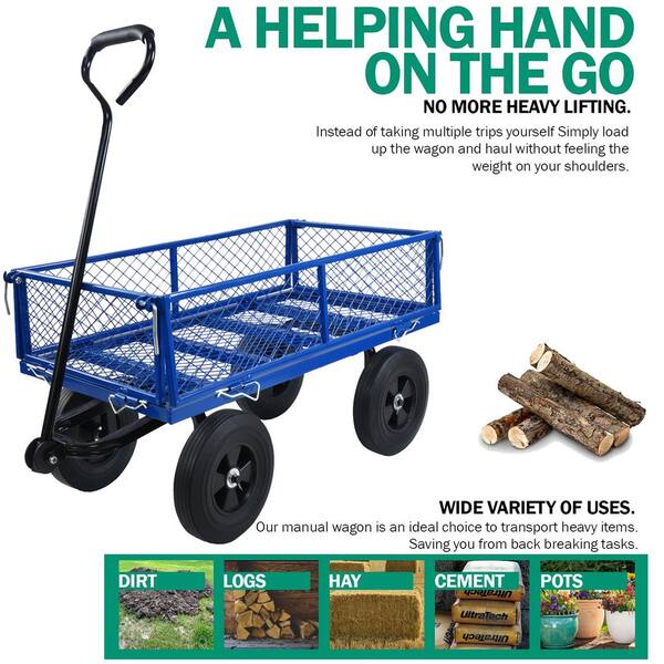 1100 lbs. Capacity Mesh Steel Garden Cart in Green with Removable Sides and  Wheels