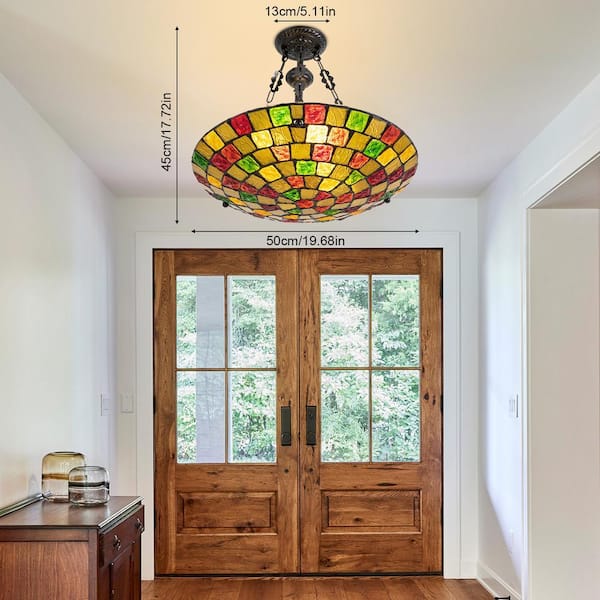 OUKANING 19.68 in. 5-Light Retro Multi-Color Shaded Tiffany