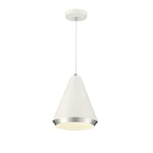 10 in. W x 12 in. H 1-Light White and Polished Nickel Standard Pendant Light with White Metal Shade