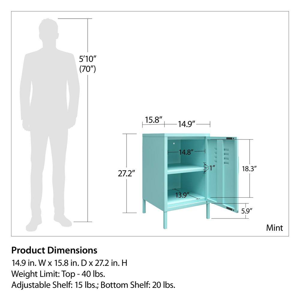 Mint Metal Locker End Table with Storage