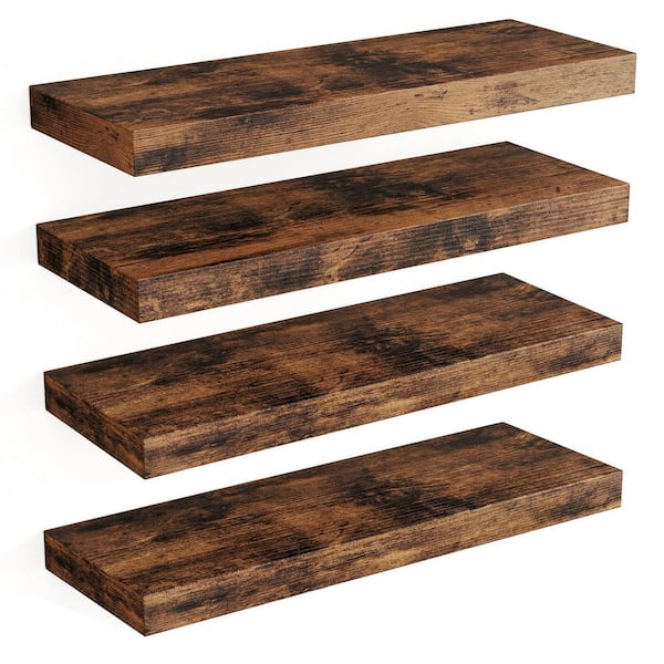5.50 in W x 15.80 in D Rustic Brown Wood Grain MDF Decorative Wall Shelf with Invisible Brackets