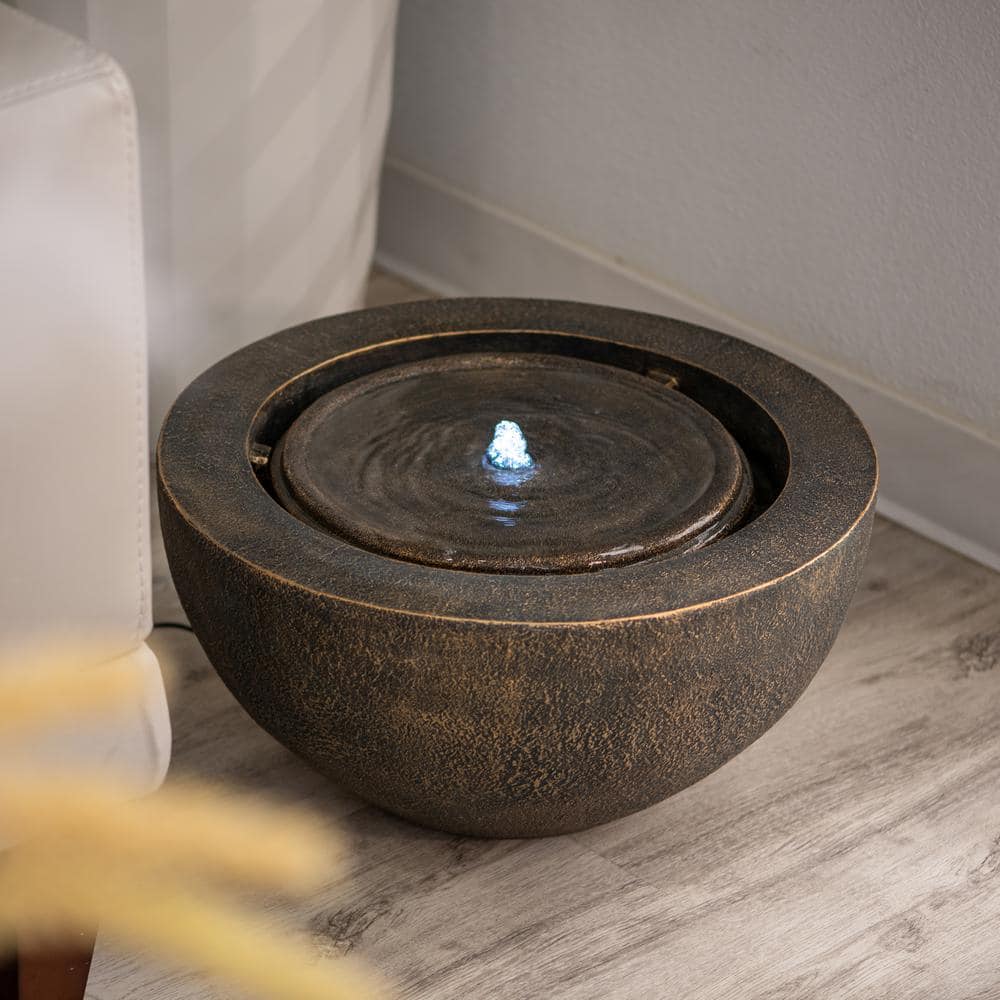 19.8" Bronze Polyresin Round Sphere Water Fountain with LED Light
