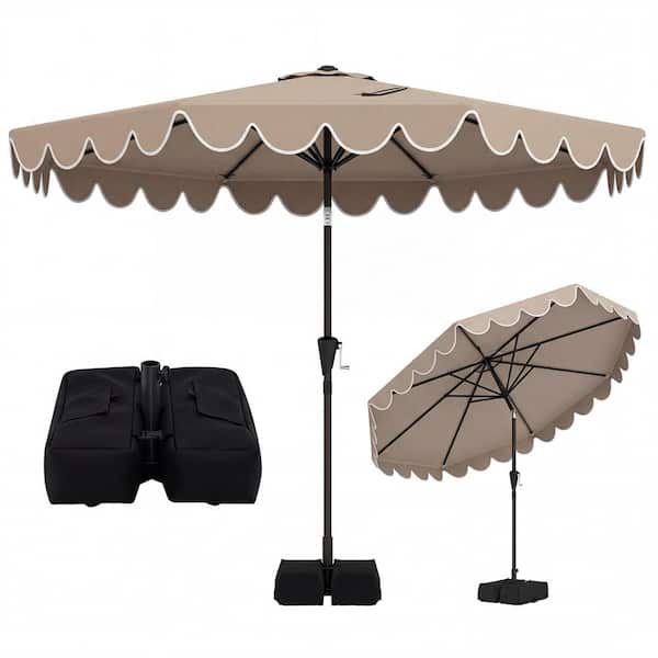 10 ft. Patio Umbrella with Weighted Base, Sandbags, Push Button Tilt and Crank in Brown