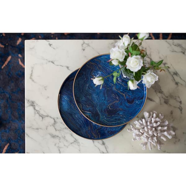 A & B Home Blue Modern Chic Circular Trays (Set of 2)