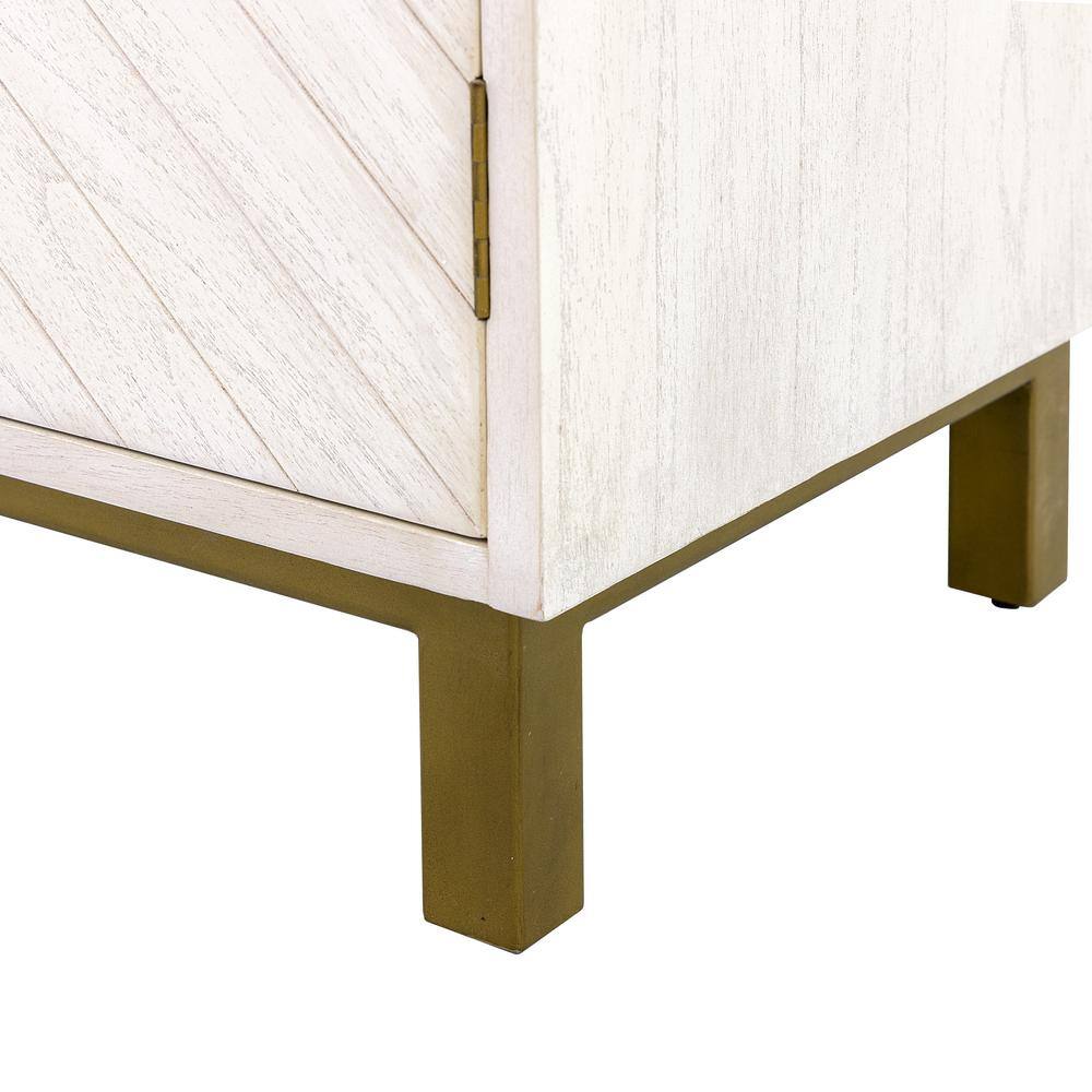 Gray Chevron Pattern Solid Wood Accent Cabinet with Brass Hardware