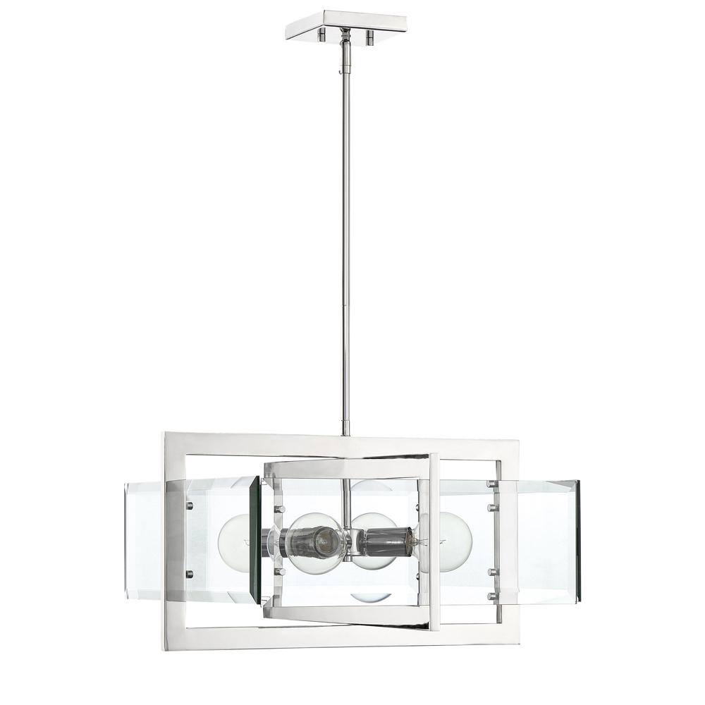 Ethan Beveled Glass 4-Light Pendant in Polished Nickel