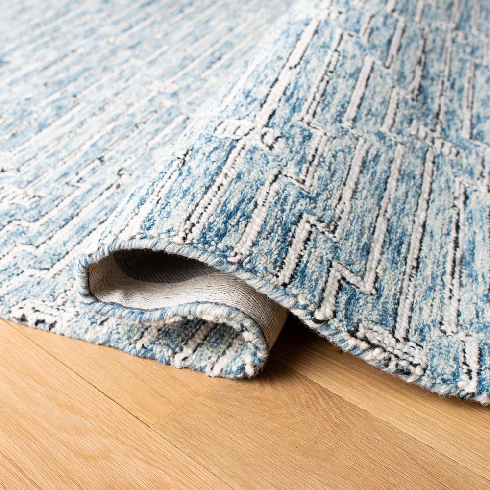 Handmade Light Blue Wool Tufted Square Rug 5'