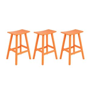 Franklin Orange 29 in. Poly HDPE Fade Resistant Outdoor Patio Saddle Seat Pub Height Bar Stool (Set of 3)