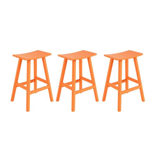 WESTIN OUTDOOR Franklin Orange 29 in. Poly HDPE Fade Resistant Outdoor Patio Saddle Seat Pub Height Bar Stool (Set of 3)