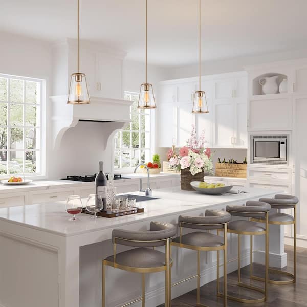 1-Light Gold Modern Pendant Lighting Contemporary Hanging Light Fixture with Clear Glass Shade for Kitchen Foyer Hallway