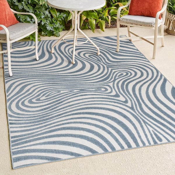 JONATHAN Y Maribo High-Low Abstract Groovy Striped Dark Blue/Cream 8 ft. x 10 ft. Indoor/Outdoor Area Rug