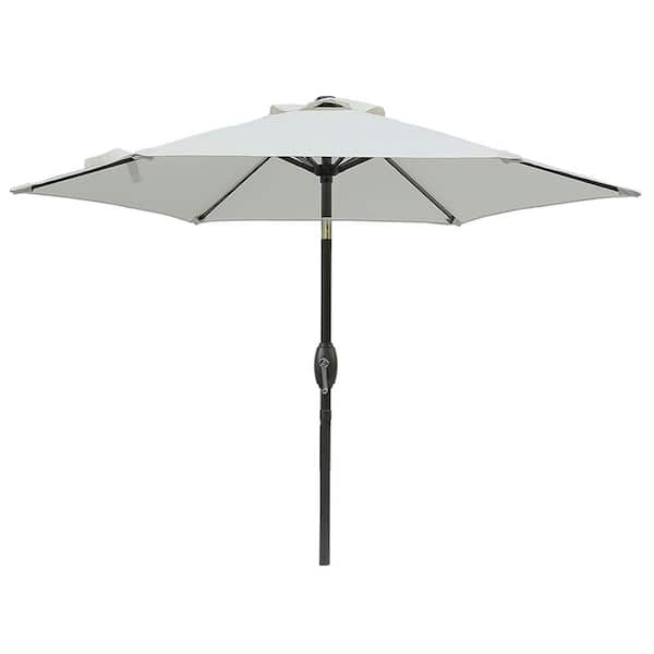 7.5 ft. Steel Push-Up Patio Umbrella with Crank and Push Button Tilt, Water Resistant, 6 Aluminum Ribs in Grey