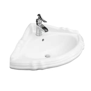 Ethan Corner Wall-Hung Sink in White with 1 Faucet Hole