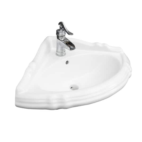 Barclay Products Ethan Corner Wall-Hung Sink in White with 1 Faucet Hole