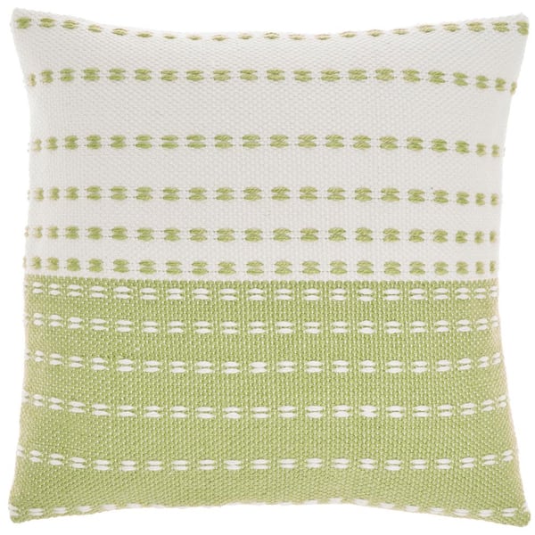 Mina Victory Green Striped 18 in. x 18 in. Indoor/Outdoor Throw Pillow