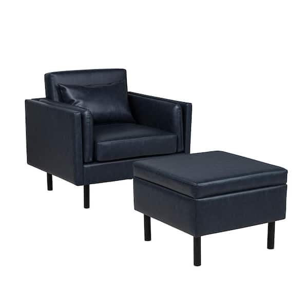 Linon Home Decor Waco Navy Blue Faux Leather Accent Chair with