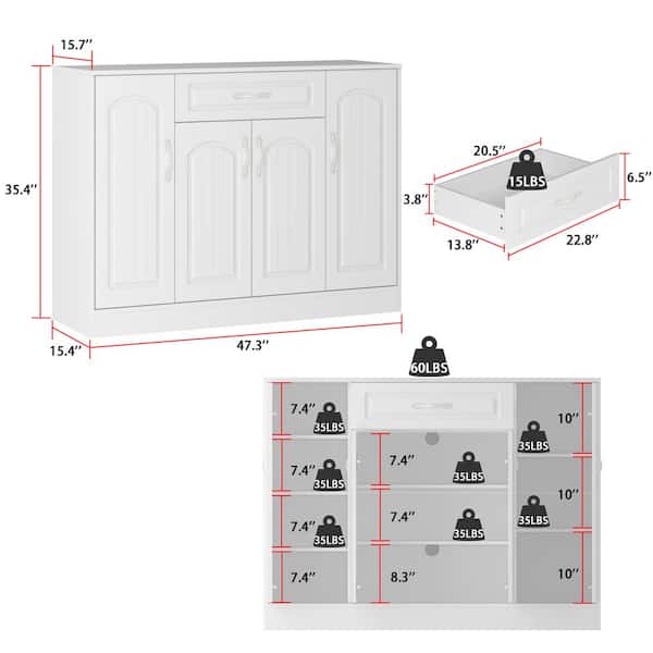 【ufufuページ】 FUFU&GAGA 35.4 in. H x 47.3 in. W White Wooden Shoe Storage