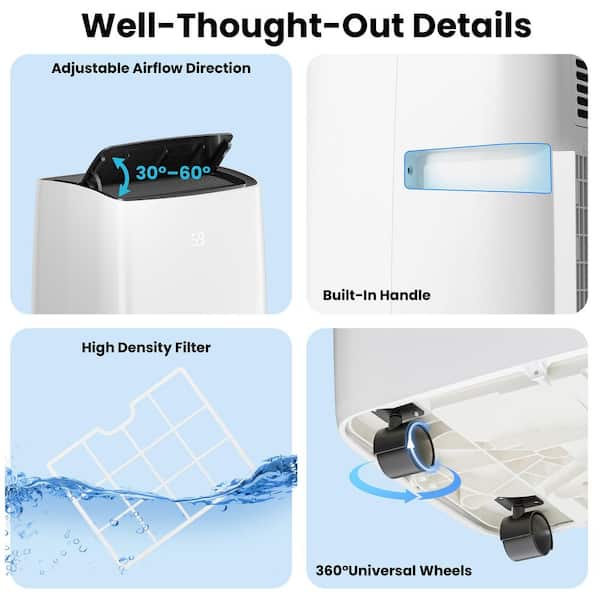 14,000 BTU (ASHRAE) 9,000 BTU (DOE) Portable Air Conditioner Cools 700 sq. ft. w/ 4-Modes, W-fi and App Control in White