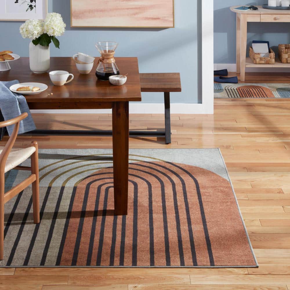 Avani Retro Arch Beige and Rust Synthetic 8' x 10' Washable Area Rug
