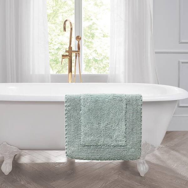 Laura Ashley 20 in. x 34 in. Aqua Cotton Ruffle Bath Rug