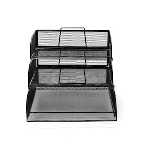 Metal Mesh 3-Tier Different Sized Paper Trays Desk Organizer, Letter Tray, Document Paper File, Black