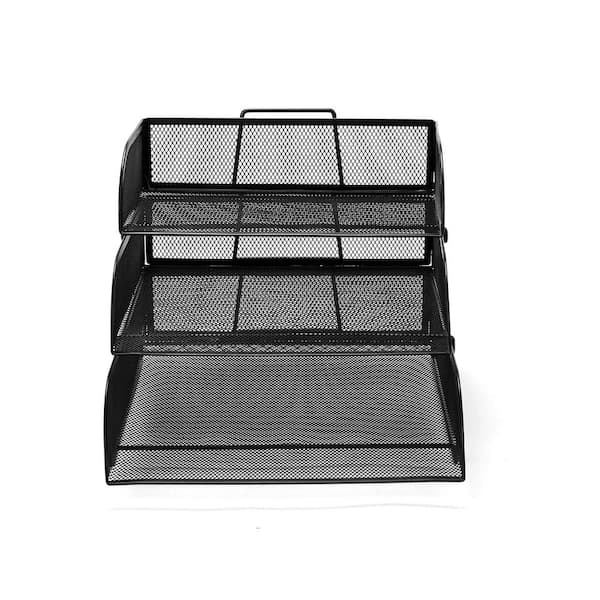 CLATINA Metal Mesh Paper Letter Trays With 5-Tier Desk File Organizer Grey 2 Pac