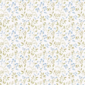Spring Leaf Trail Blue/Green/White Matte Finish Vinyl on Non-Woven Non-Pasted Wallpaper Roll