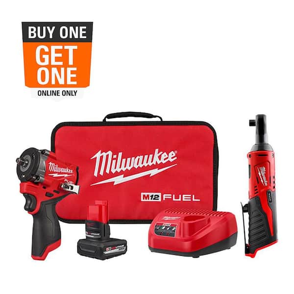 M12 FUEL 12V Lithium-Ion Brushless Cordless Stubby 3/8 in. Impact Wrench Kit with M12 3/8 in. Ratchet (2-Tool)