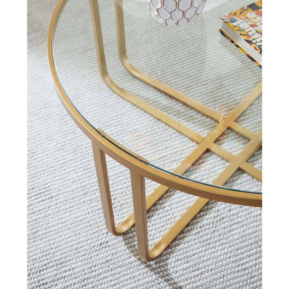 Gold and Glass Round Modern Coffee Table Set