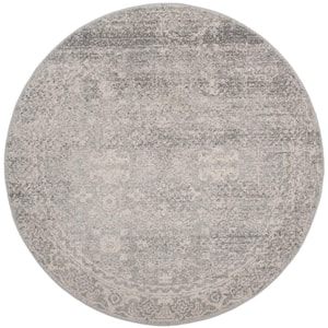 Evoke Silver/Ivory Doormat 3 ft. x 3 ft. Round Floral Speckles Distressed Area Rug