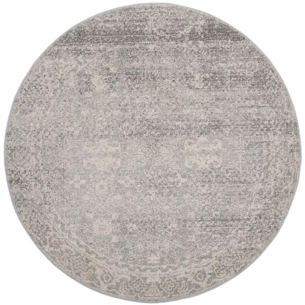 SAFAVIEH Evoke Silver/Ivory 5 ft. x 5 ft. Round Floral Speckles Distressed Area Rug